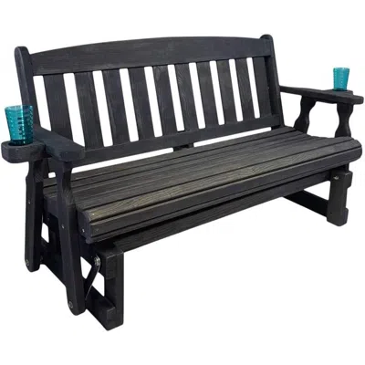Hivvago 4ft Heavy Duty Black Wooden Porch Glider Bench With Cupholders