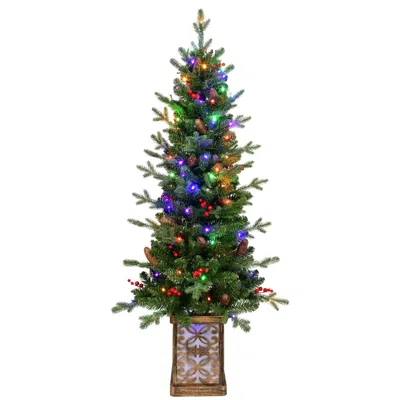 Hivvago 4ft Pre-lit Green Christmas Tree With Glitter Base