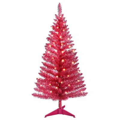 Hivvago 4ft Red Christmas Tree With 50 Ul Lights In Pink