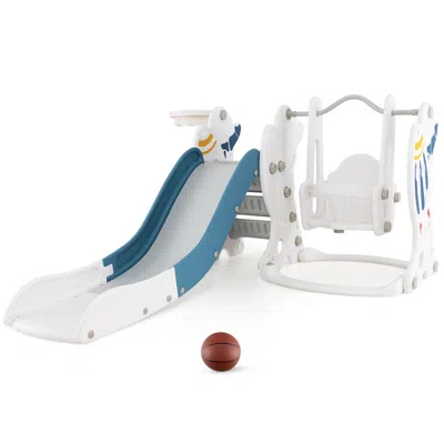 Hivvago 4-in-1 Kids Slide And Swing Set With Basketball Hoop-pink