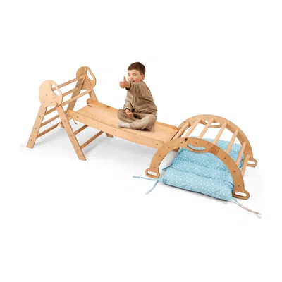 Hivvago 4in1 Montessori Climbing Set: Pikler Triangle, Arch, Slide Board, And Cushion For Toddlers (1-3 Year In Brown
