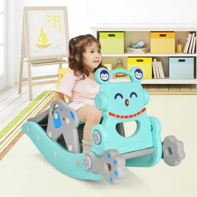 Hivvago 4-in-1 Rocking Horse And Slide Set For Kids-blue