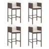 Hivvago 4pc Outdoor Barstool Chair Set, White Cushion, Brown Rattan, 30 Inch In Brown