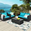 Hivvago 4pcs Patio Rattan Cushioned Furniture Set-turquoise