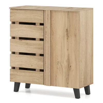 Hivvago 4-tier Shoe Cabinet 2-door Storage Organizer With Louvered Door In Neutral