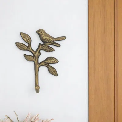 Hivvago 5" Antiqued Gold Cast Iron Bird Wall Hook In Brown