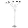 Hivvago 5 Arm Arched Floor Lamp, 84 Inch Chrome Metal Sleek Stem, Round Base In Silver