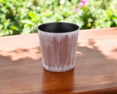 Hivvago 5" Brown And Off White Textural Tone On Tone Recycled Plastic Indoor Outdoor Round Pot Planter