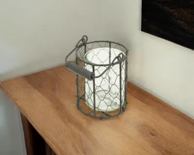 Hivvago 5" Clear And Brown Metal Tabletop Lantern Candle Holder In Gray