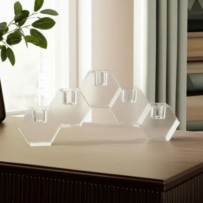Hivvago 5" Clear Crystal Geometric Tabletop Candelabra Candle Holder In Transparent