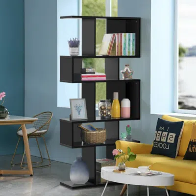 Hivvago 5 Cubes Ladder Shelf Corner Bookshelf Display Rack Bookcase-black