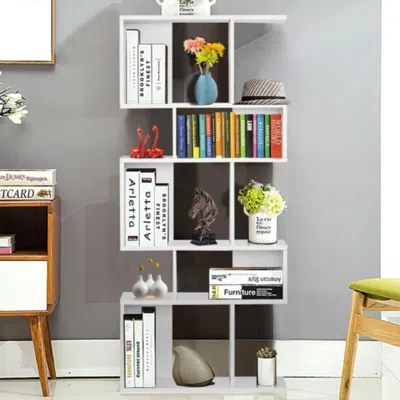 Hivvago 5 Cubes Ladder Shelf Corner Bookshelf Display Rack Bookcase-white