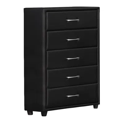 Hivvago 5 Drawer Leatherette Wooden Frame Chest With Tapered Legs, Black