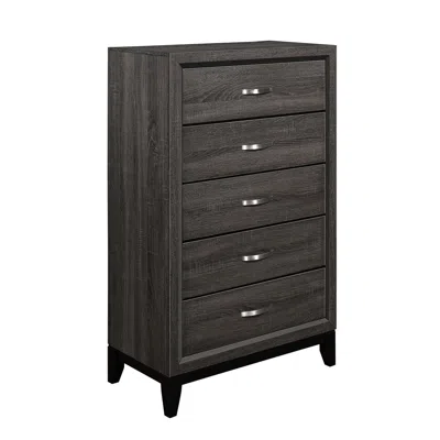 Hivvago 5 Drawer Wooden Chest With Grain Details And Chamfered Feet, Gray In Brown