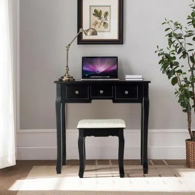 Hivvago 5 Drawers Vanity Table Stool Set With 12-led Bulbs-black