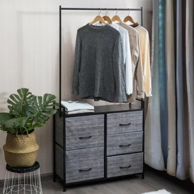 Hivvago 5 Fabric Drawers Dresser With Metal Frame And Wooden Top In Gray