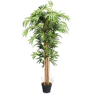 Hivvago 5-feet Artificial Bamboo Silk Tree Indoor-outdoor Decorative Planter In Green
