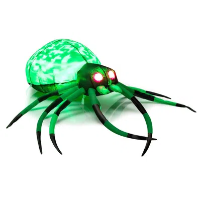 Hivvago 5 Feet Long Halloween Inflatable Creepy Spider With Cobweb And Leds In Green