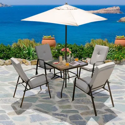 Hivvago 5 Feet Patio Square Market Table Umbrella Shelter With 4 Sturdy Ribs