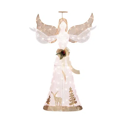 Hivvago 5 Feet Pre-lit 3d Glittered Christmas Angel With 100 Warm White Lights In Pink