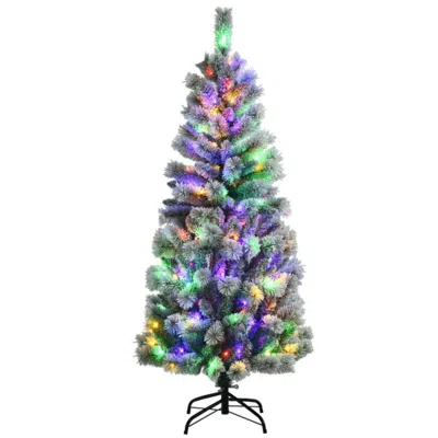 Hivvago 5 Feet Pre-lit Hinged Christmas Tree Snow Flocked With 9 Modes Remote Control Lights In Multi