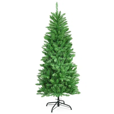 Hivvago 5 Feet Pvc Hinged Pre-lit Artificial Fir Pencil Christmas Tree With 150 Lights In Green