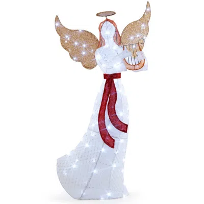 Hivvago 5 Ft Christmas Lighted Angel With Harp And 120 Cold White Led Lights