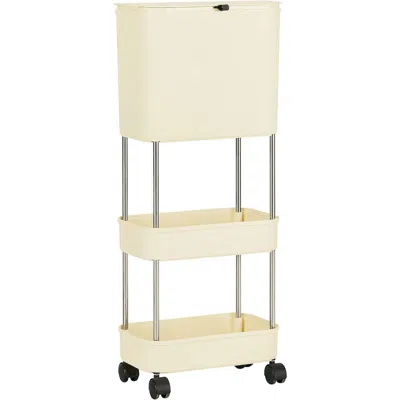 Hivvago 5 Gallon Mobile Elevated Kitchen Trash Can With Lid In Cream With Wheels