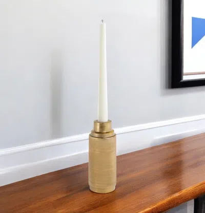 Hivvago 5" Gold Distressed Aluminum Tabletop Taper Candle Holder