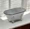 Hivvago 5" Gray Metal Hand Painted Decorative Tub Tabletop Sculpture In Gray