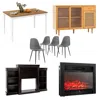 Hivvago 5-in-1 Complete Dining Room Set: Extendable Table 4 Chairs Electric Fireplace Media Console & Bamboo