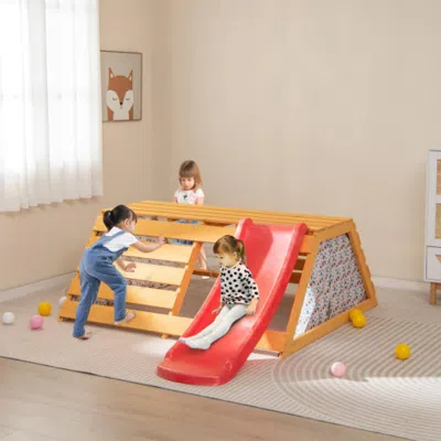 Hivvago 5-in-1 Jungle Gym Wooden Indoor Playground With Slide Rock Climbing Wall Rope Wall Climber