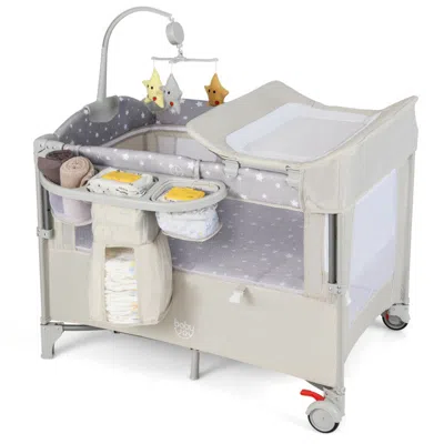 Hivvago 5-in-1 Portable Baby Beside Sleeper Bassinet Crib Playard With Diaper Changer In Gray