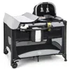 Hivvago 5-in-1 Portable Baby Playard With Cradle And Storage Basket-gray