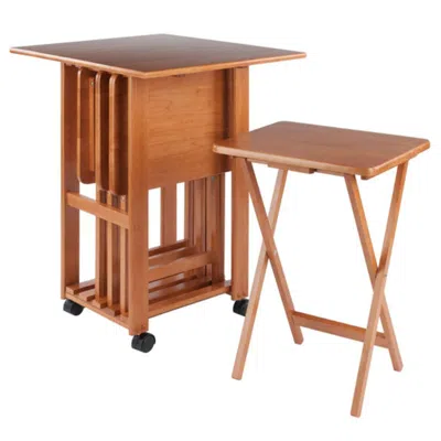 Hivvago 5-pc Snack Table Set Drop Leaf Top Teak In Brown