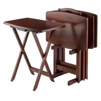 Hivvago 5-pc Snack Table Set Oversize Walnut In Brown