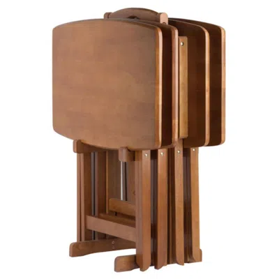 Hivvago 5-pc Snack Table Set Teak In Brown