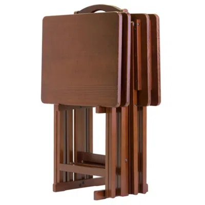Hivvago 5-pc Snack Table Set Walnut In Brown
