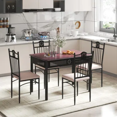 Hivvago 5 Pcs Dining Set Wood Metal Table And 4 Chairs With Cushions