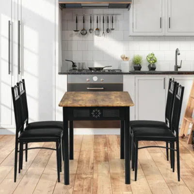 Hivvago 5 Pcs Dining Set Wood Metal Table And 4 Chairs With Cushions-black