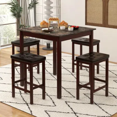 Hivvago 5-piece Bar Table Set Counter-height Dining Table And 4 Bar Stools-brown