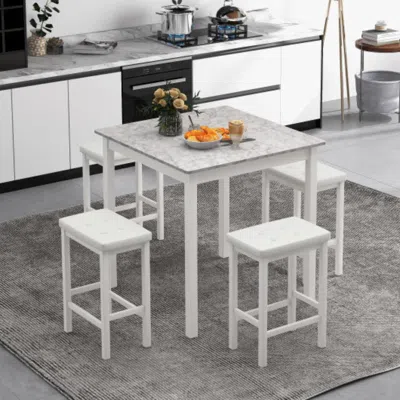Hivvago 5-piece Bar Table Set Counter-height Dining Table And 4 Bar Stools-white