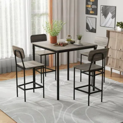 Hivvago 5-piece Counter-height Dining Bar Table Set With 4 Bar Chairs-gray