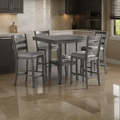 Hivvago 5 Piece Counter Height Dining Set, Table And 4 Chairs, Padded Seats, Gray