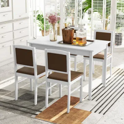 Hivvago 5-piece Dining Set For 4 With Rubber Wood Legs For Small Dining Room-white
