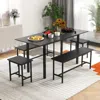 Hivvago 5 Piece Dining Table Set For 4-6 With 2 Benches & 2 Stools For Kitchen Dining Room-black