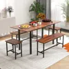 Hivvago 5 Piece Dining Table Set For 4-6 With 2 Benches & 2 Stools For Kitchen Dining Room-walnut