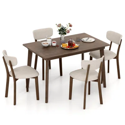 Hivvago 5-piece Dining Table Set For 4 With Rubber Wood Frame And Padded Set-brown In White