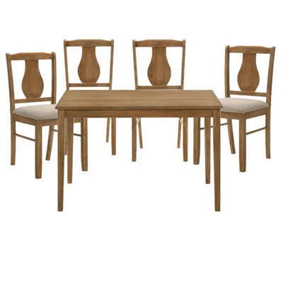 Hivvago 5 Piece Dining Table Set With 4 Chairs, Rubberwood, Weathered Oak In Brown