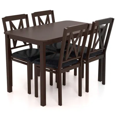 Hivvago 5-piece Dining Table Set With Wide Tabletop And Rubber Wood Legs-black In Brown